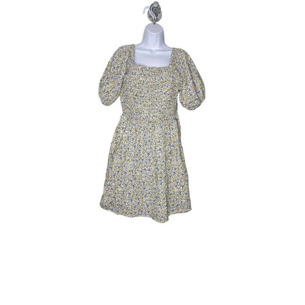 Universal Thread Womens Dress Green Floral Smocked‎ Balloon Sleeve Mini Sz Small